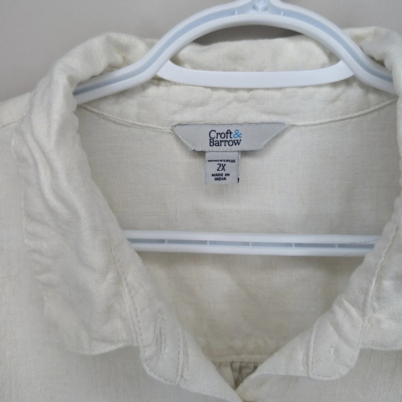 Croft & Barrow White Linen Blend 1/4 Button Down Collared Top Women 2X Plus - Picture 5 of 8